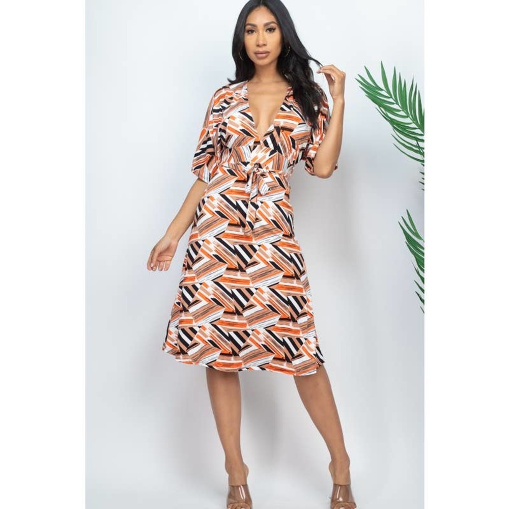 Womens V-neck short sleeve midi dress
